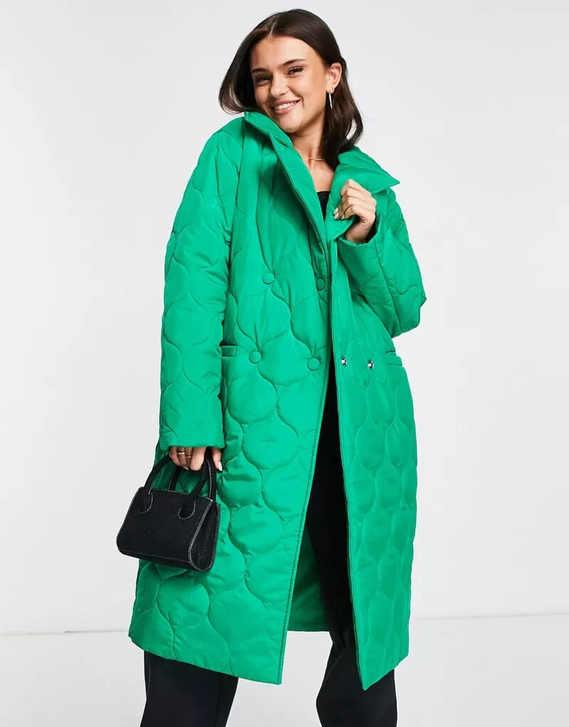 Ярко-зеленое длинное стеганое пальто Miss Selfridge