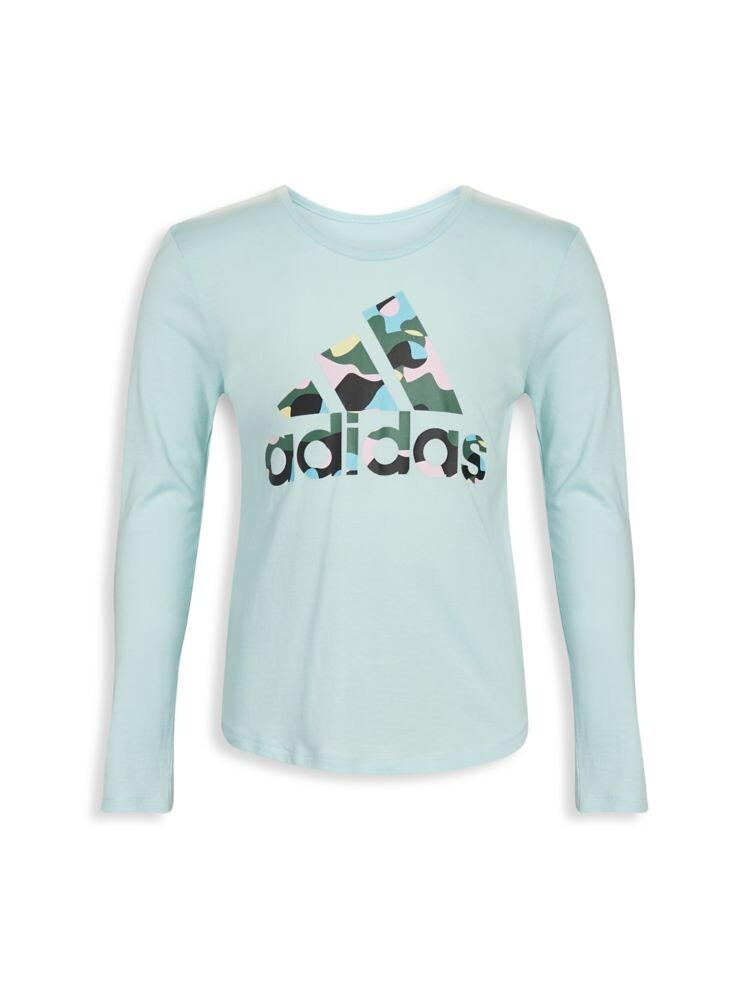 

Трикотажная футболка с графическим логотипом для маленьких девочек Adidas, синий