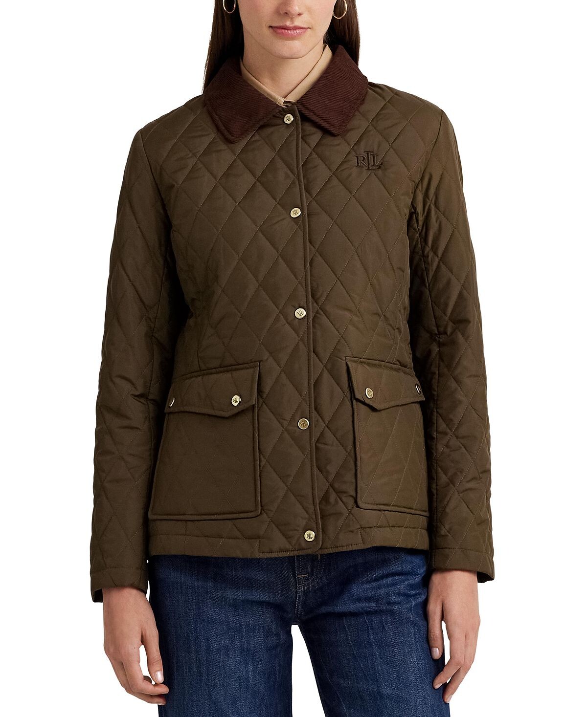 

Женское стеганое пальто со шнуровочным воротником Lauren Ralph Lauren