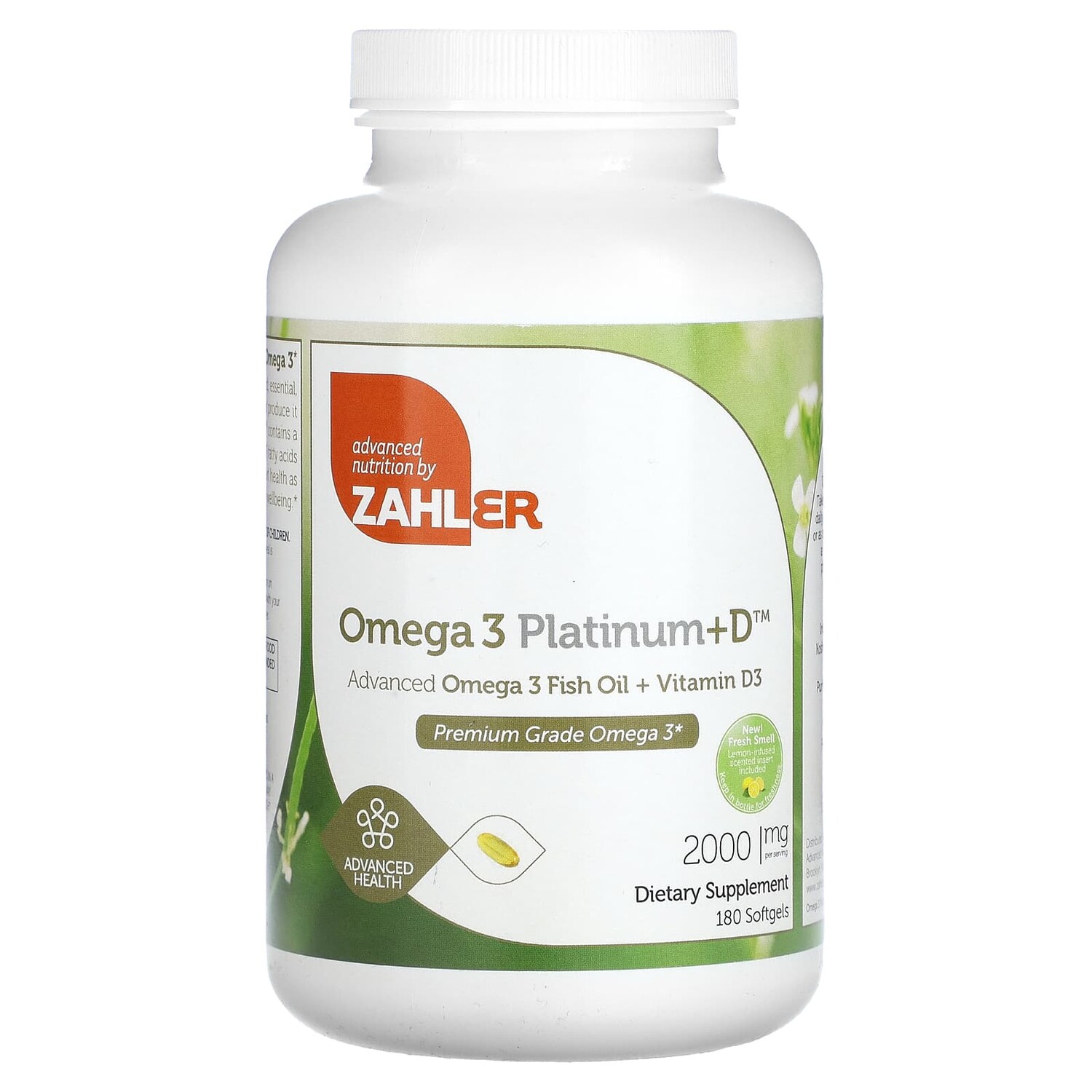 

Omega 3 Platinum + D, улучшенный рыбий жир с омега-3 и витамином D3, 1000 мг, 180 мягких таблеток, Zahler