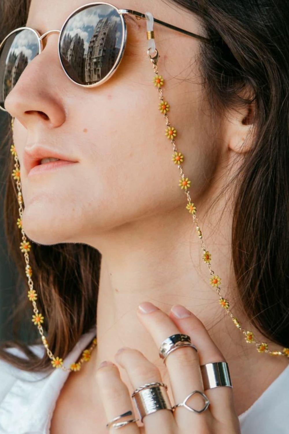 Летние солнцезащитные очки для чтения с цветочным рисунком, 62 см, ремешок для очков со съемной цепочкой The Colourful Aura, желтый цепочка для очков акриловая женская цепочка для солнцезащитных очков с ремешком на шею для чтения однотонная 2020