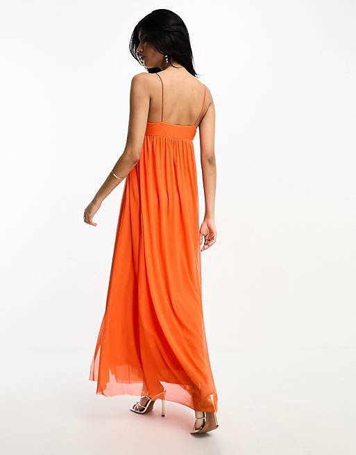 Оранжевое платье макси с принтом и сетчатым наложением ASOS DESIGN