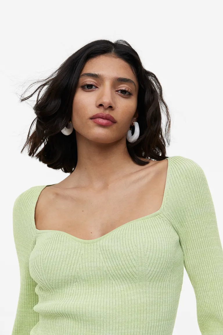 Блузка из эластичного трикотажа H&M, зеленый