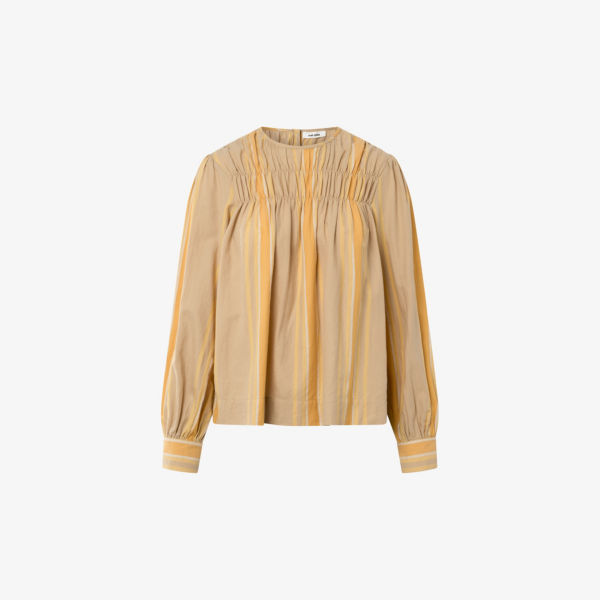 Хлопковая блузка aldrin в полоску с пышными рукавами Nue Notes, цвет croissant