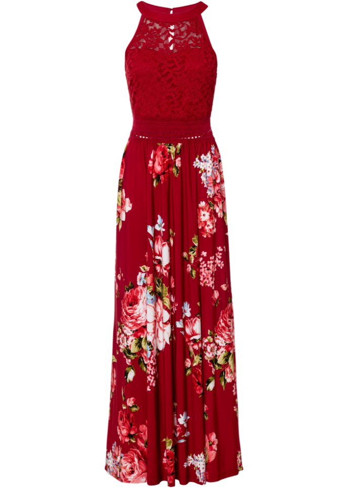 Летнее платье макси с цветочным принтом и кружевом Bodyflirt Boutique, красный женское летнее длинное платье с открытыми плечами и цветочным принтом
