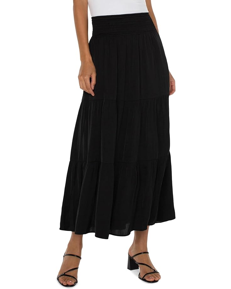 

Юбка Liverpool Los Angeles Tiered Woven Sateen Maxi with Smocked Waist, черный