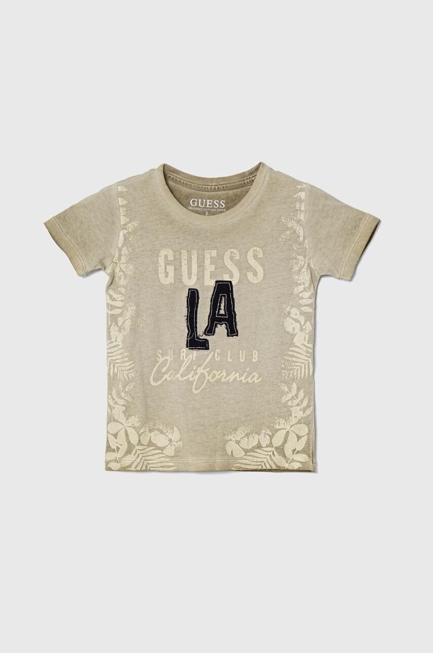 

Детская хлопковая футболка Guess, бежевый