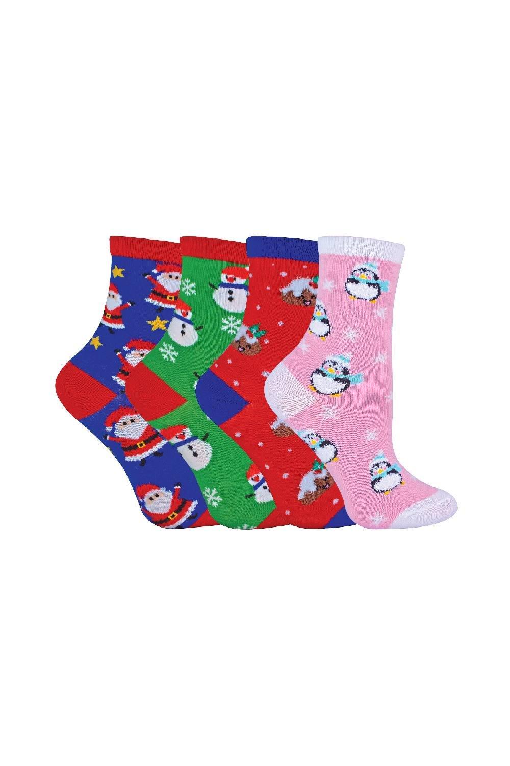 цена 4 пары хлопковых рождественских праздничных зимних носков Sock Snob, мультиколор