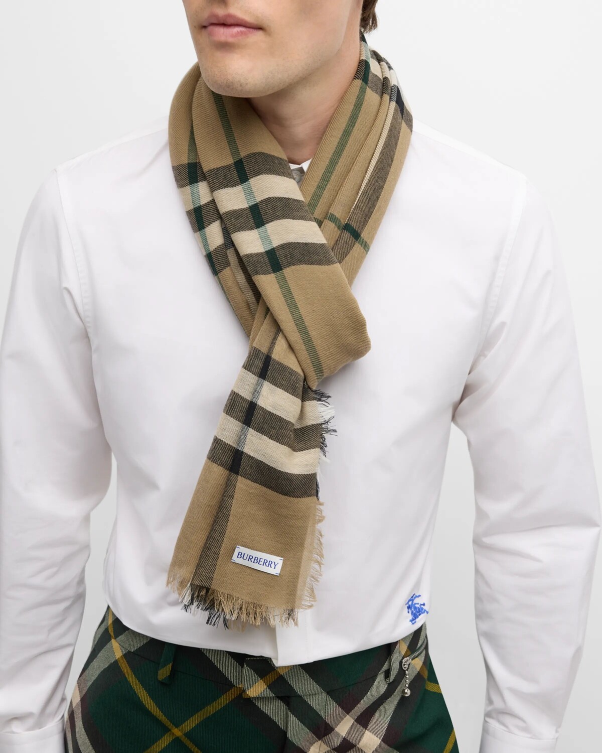 

Мужской шерстяной шарф в гигантскую клетку Burberry, цвет Linden