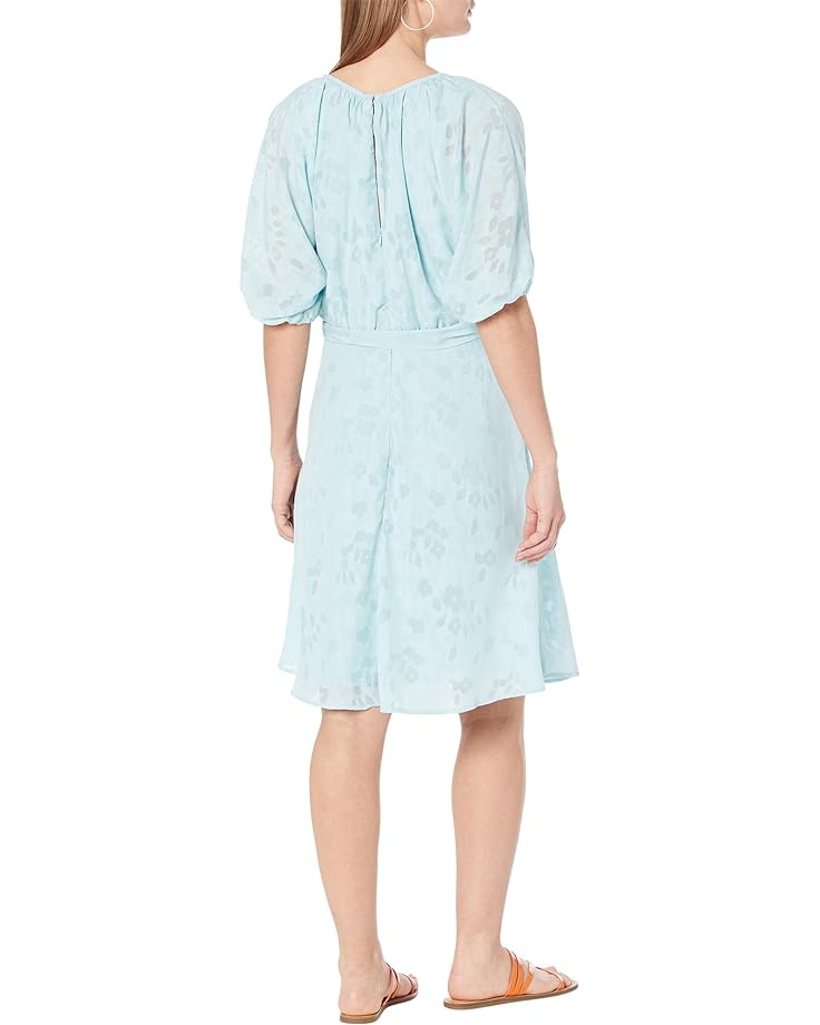Платье DKNY Puff Sleeve V-Neck Belted Dress, цвет Sky Blue