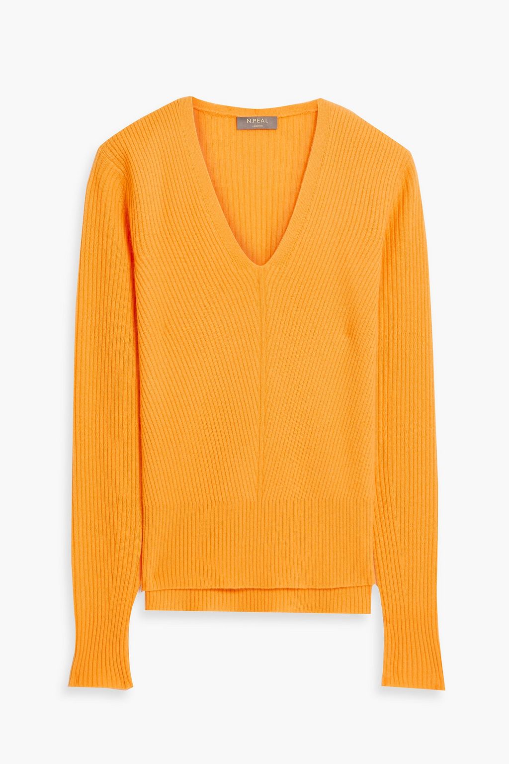 цена Кашемировый свитер в рубчик N.Peal, оранжевый