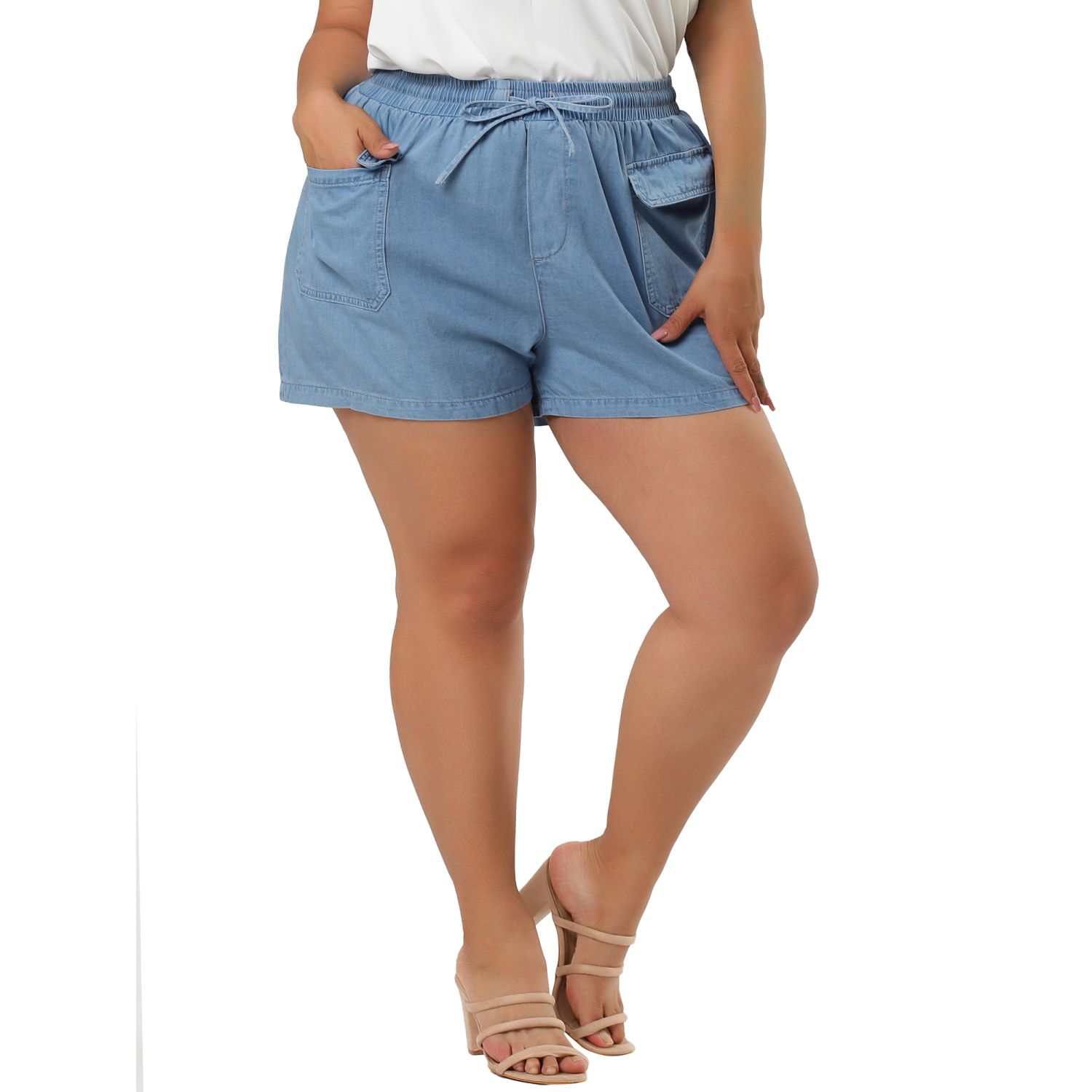 Женские джинсовые шорты больших размеров с эластичной резинкой на талии и карманами больших размеров Agnes Orinda, светло-синий