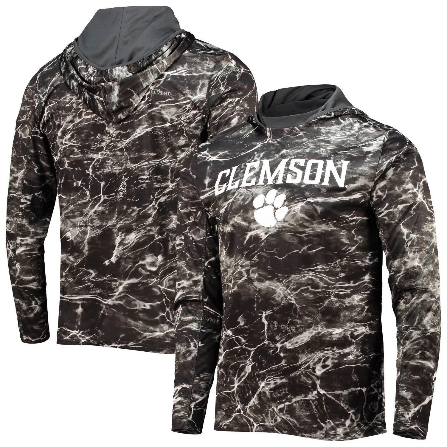 

Мужская черная футболка с капюшоном с длинным рукавом Clemson Tigers Mossy Oak Colosseum