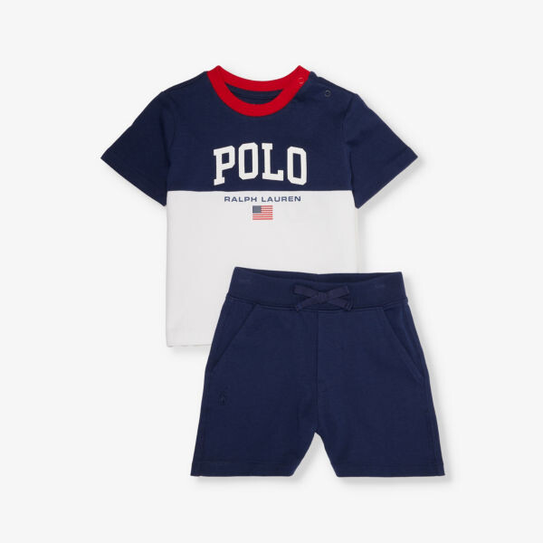 

Звонок для мальчика с фирменным принтом, из двух частей Polo Ralph Lauren, белый