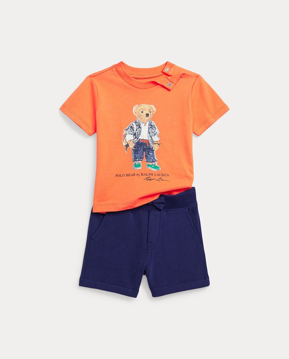 

Хлопковый комплект для мальчика с мишкой-поло Polo Ralph Lauren, оранжевый