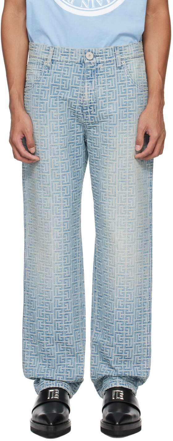 

Синие джинсы с монограммой Balmain