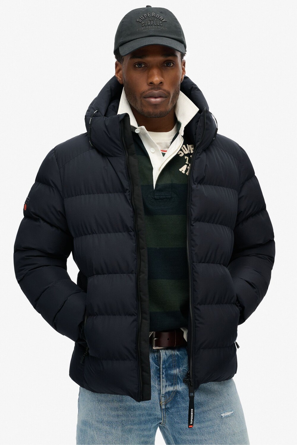 

Спортивная куртка пуховик с капюшоном Superdry, синий