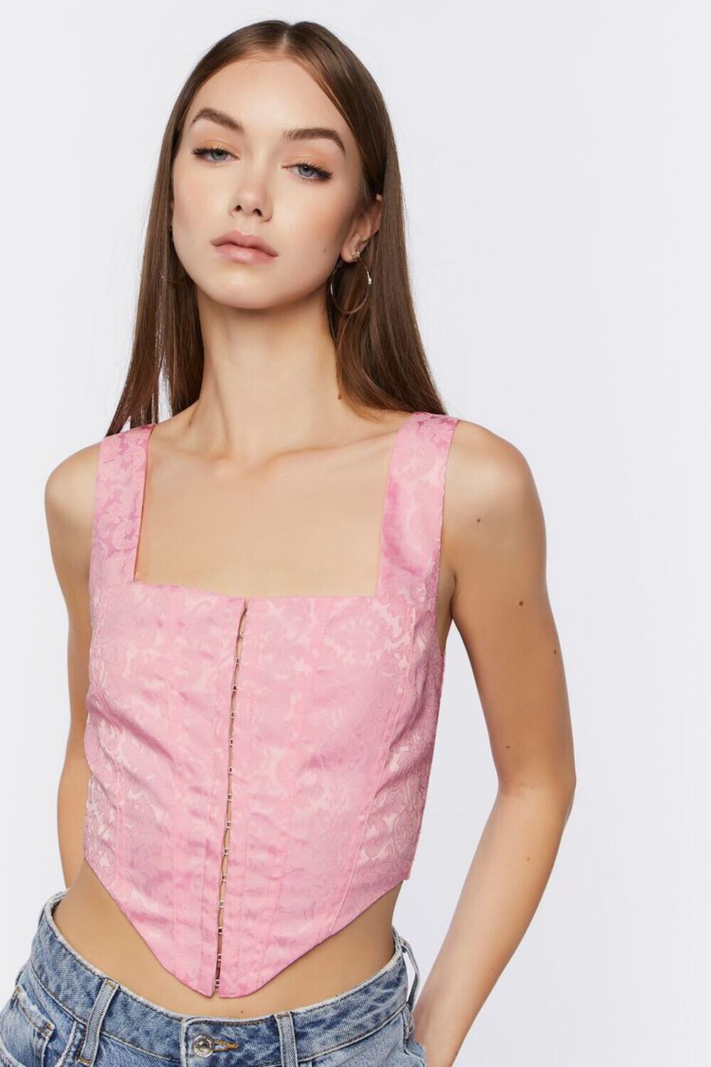

Атласный укороченный топ с корсетом Forever 21, розовый