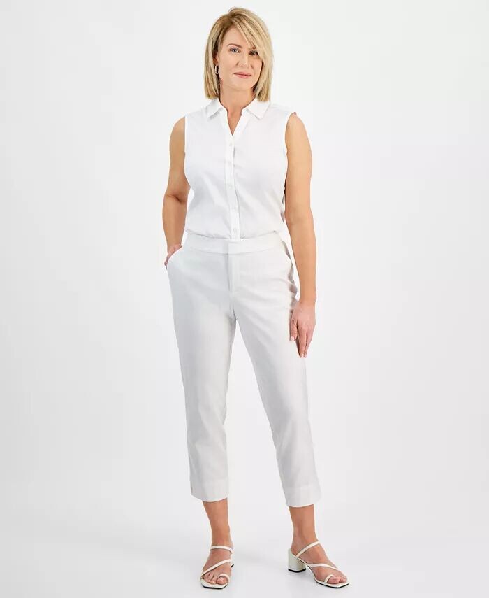 

Брюки до щиколотки из смесового льна со средней посадкой Petite Style & Co, белый