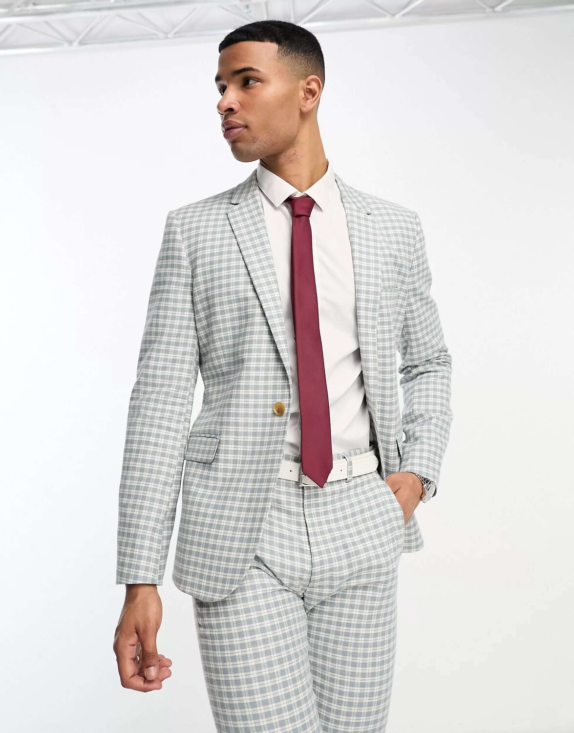 

Синий льняной пиджак скинни ASOS