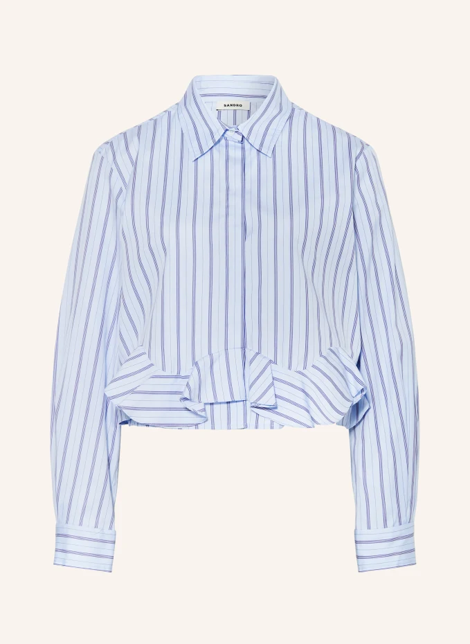 Укороченная блузка-рубашка с рюшами Sandro, синий
