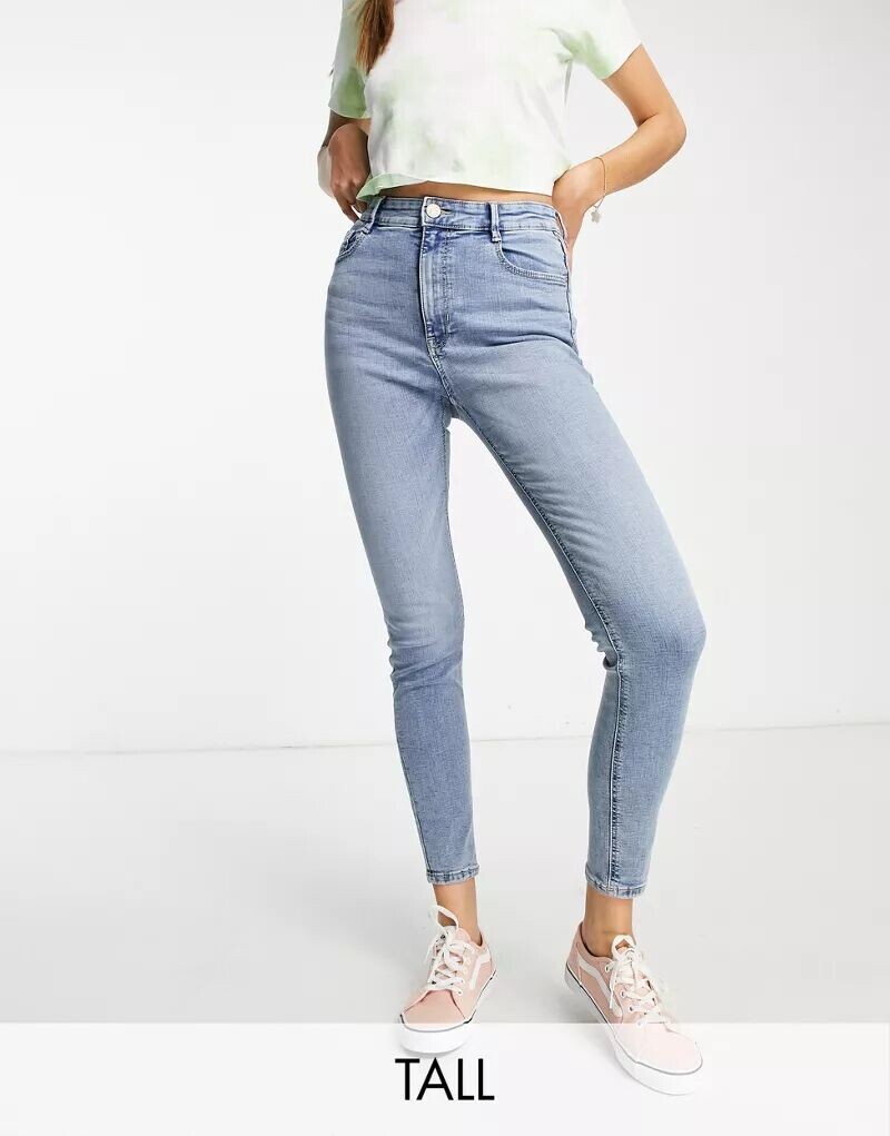 

Синие джинсы скинни с высокой талией Pull&Bear