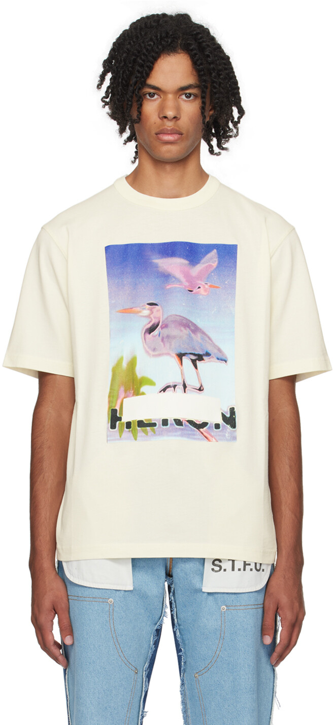 

Off-White футболка с цаплей и цензурой Heron Preston