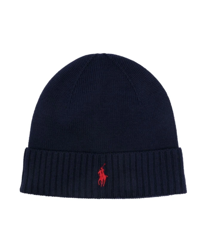 

Шерстяная вязаная шапка с логотипом Polo Ralph Lauren, синий