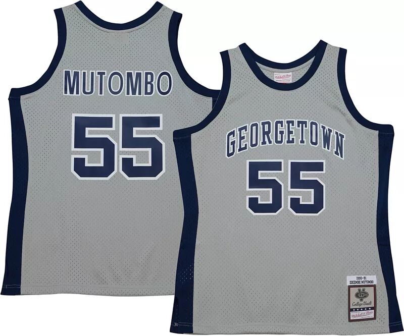 

Мужская футболка Mitchell & Ness Georgetown Hoyas Dikembe Mutombo #55 серая 1990-91 Swingman Replica Throwback Джерси