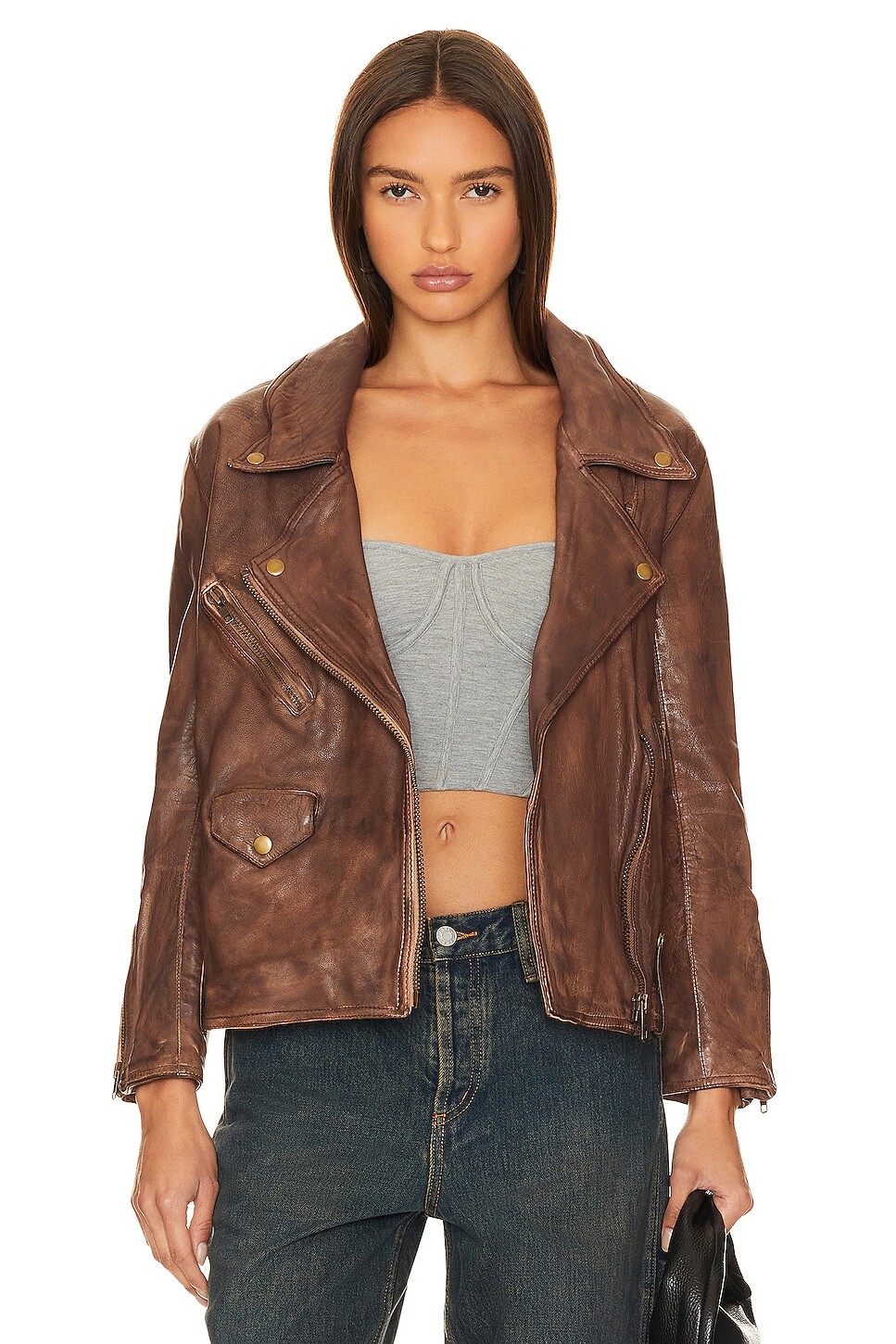 

Куртка Free People Jealousy Leather Moto, цвет Washed Wine