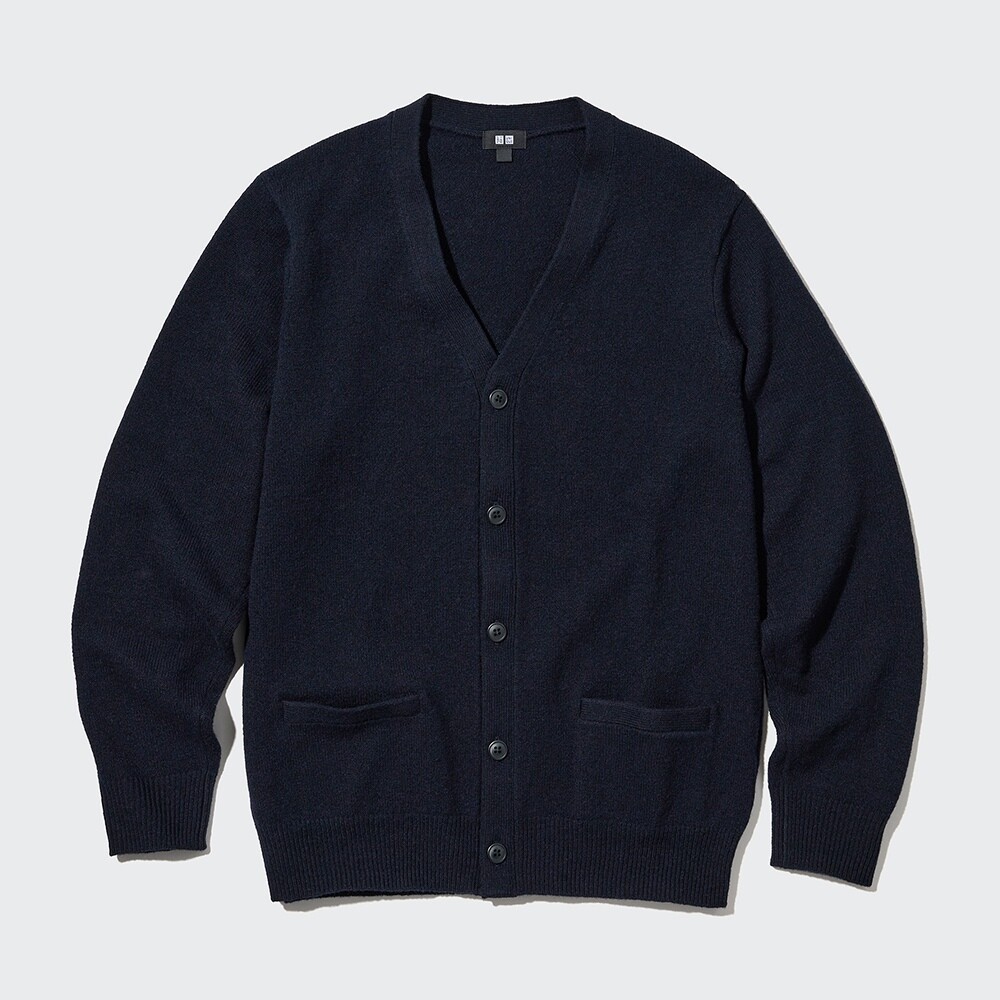

Uniqlo мужской и женский вязаный кардиган из мягкой овечьей шерсти с v-образным вырезом, пальто, свитер кардиган
