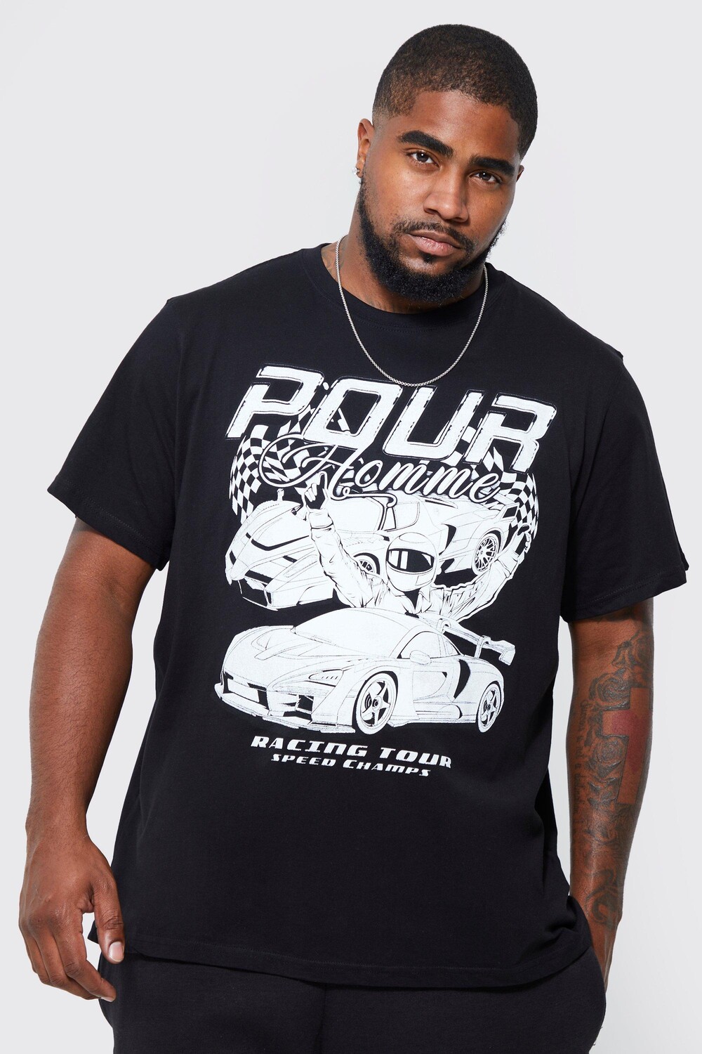 

Футболка plus pour homme racing с принтом Boohoo, черный