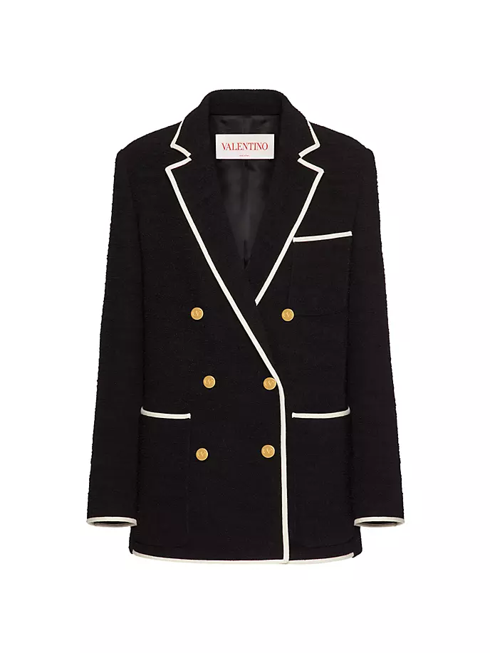 Легкий шерстяной твидовый пиджак Valentino Garavani, цвет black ivory