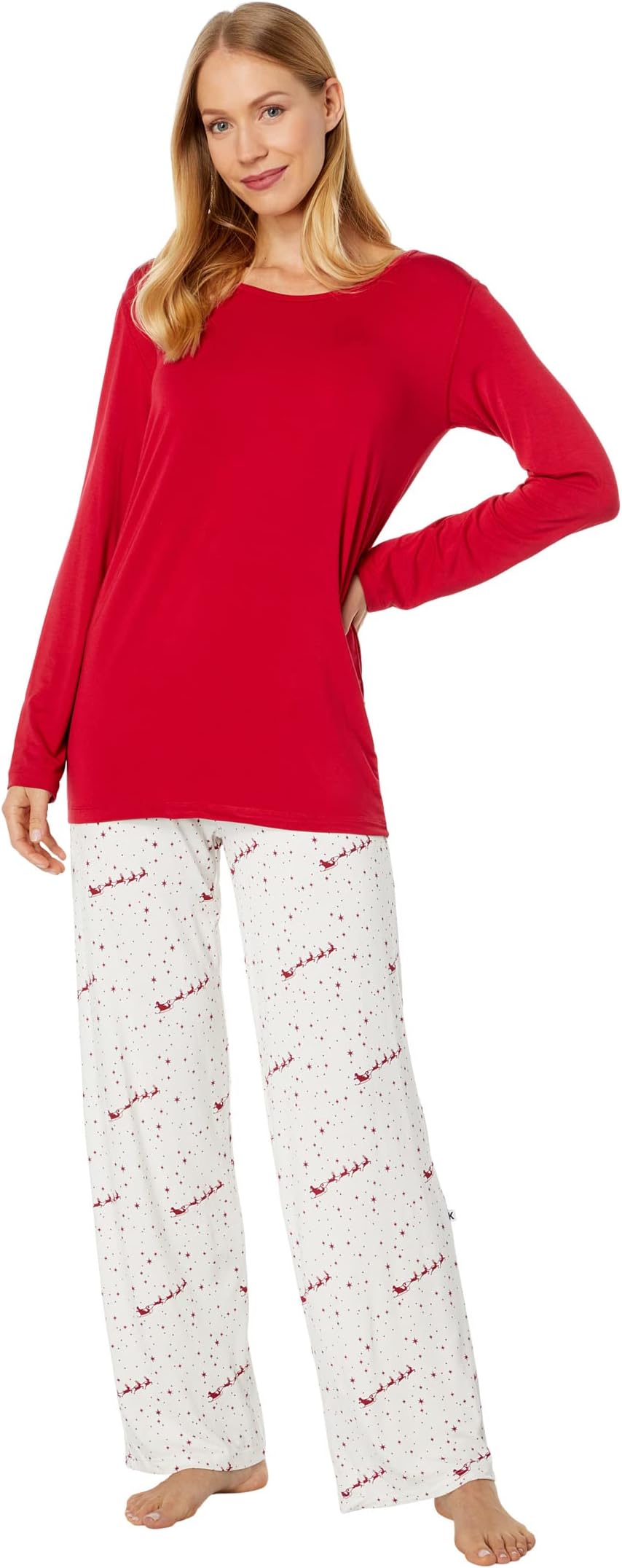 Пижамный комплект из футболки и брюк Loosey Goosey с длинными рукавами Kickee Pants, цвет Natural Flying Santas цена и фото