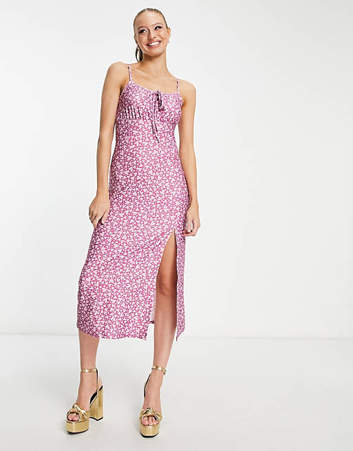 Пурпурное платье-комбинация миди с присборенной грудью Miss Selfridge