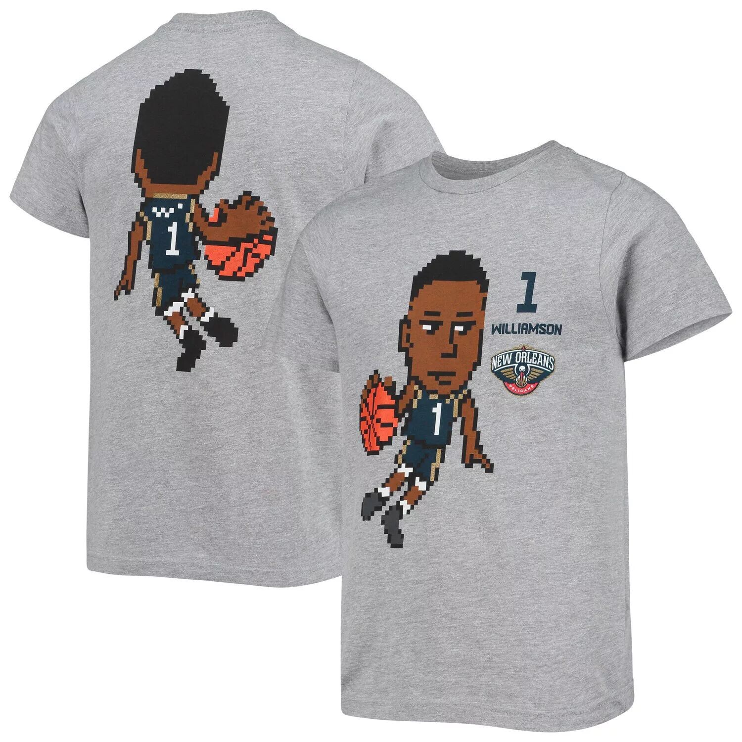 

Молодежная футболка Zion Williamson Heathered Grey New Orleans Pelicans Pixel Player Outerstuff