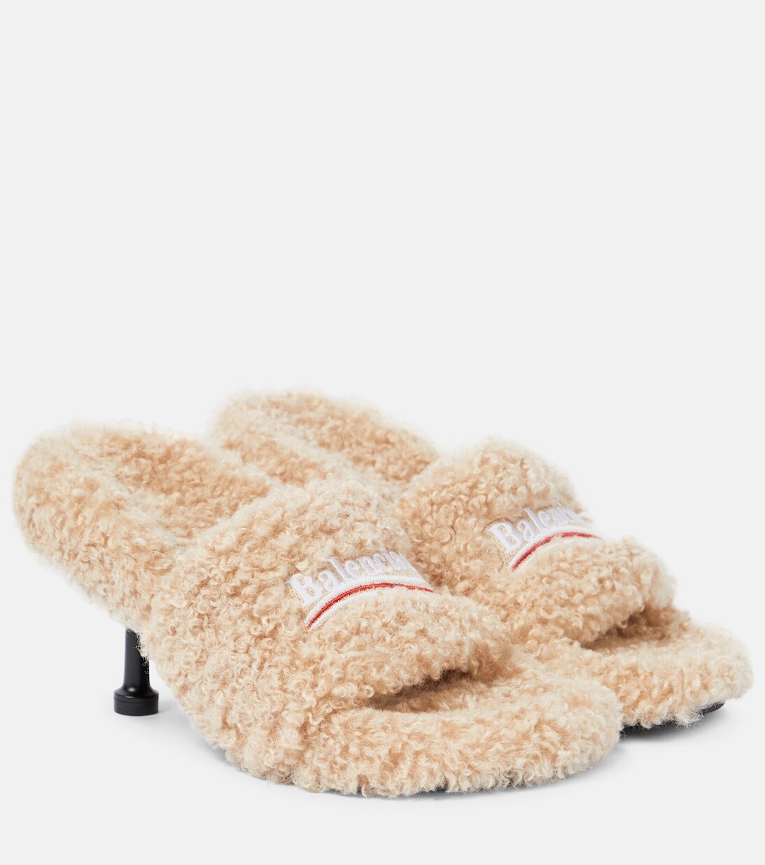 

Босоножки Furry 80 из искусственной овчины Balenciaga, бежевый