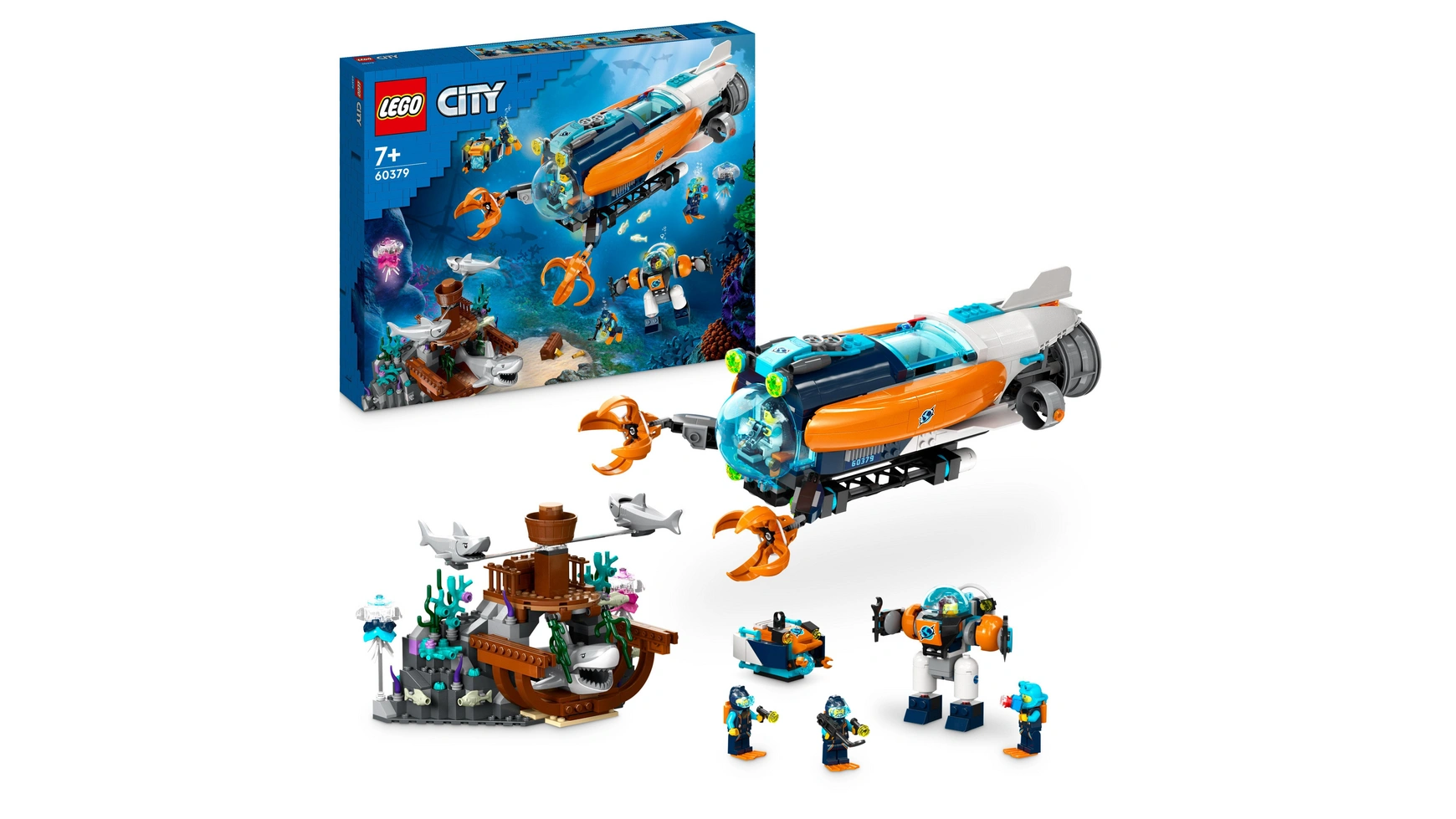 цена Lego City Набор игрушек Подводная лодка-исследователь с дроном и мехом