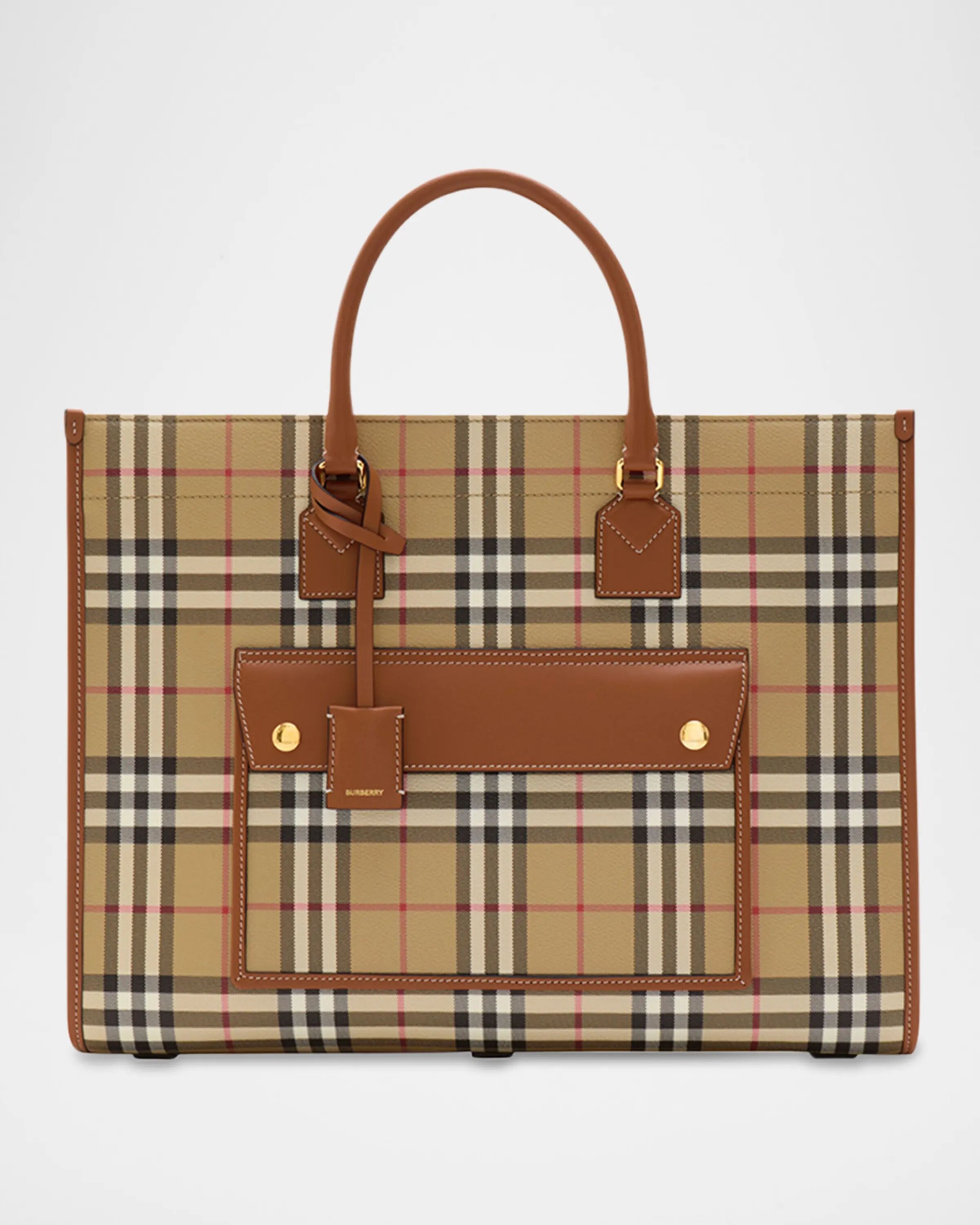 

Клетчатая большая сумка Freya Burberry, цвет Vintage Check Briar Brown