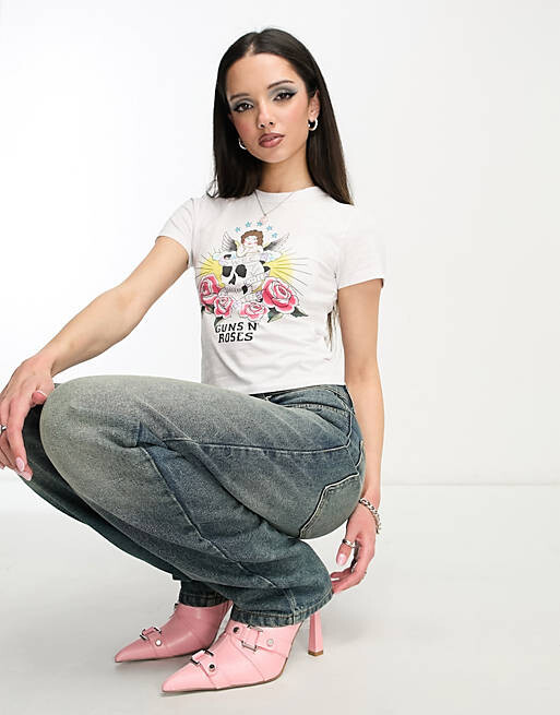 

Белая футболка Cotton:On Guns & Roses с полосой, Белый