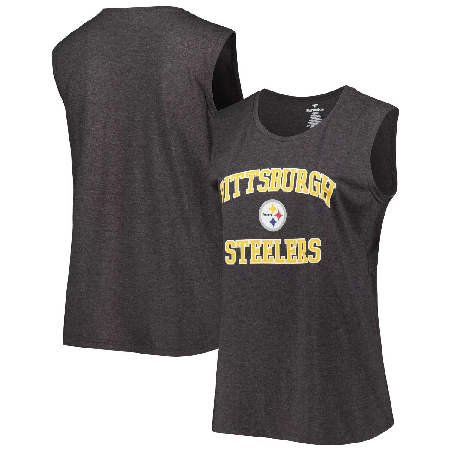 

Женская топ без рукавов Fanatics с логотипом Heather Charcoal Pittsburgh Steelers больших размеров Fanatics