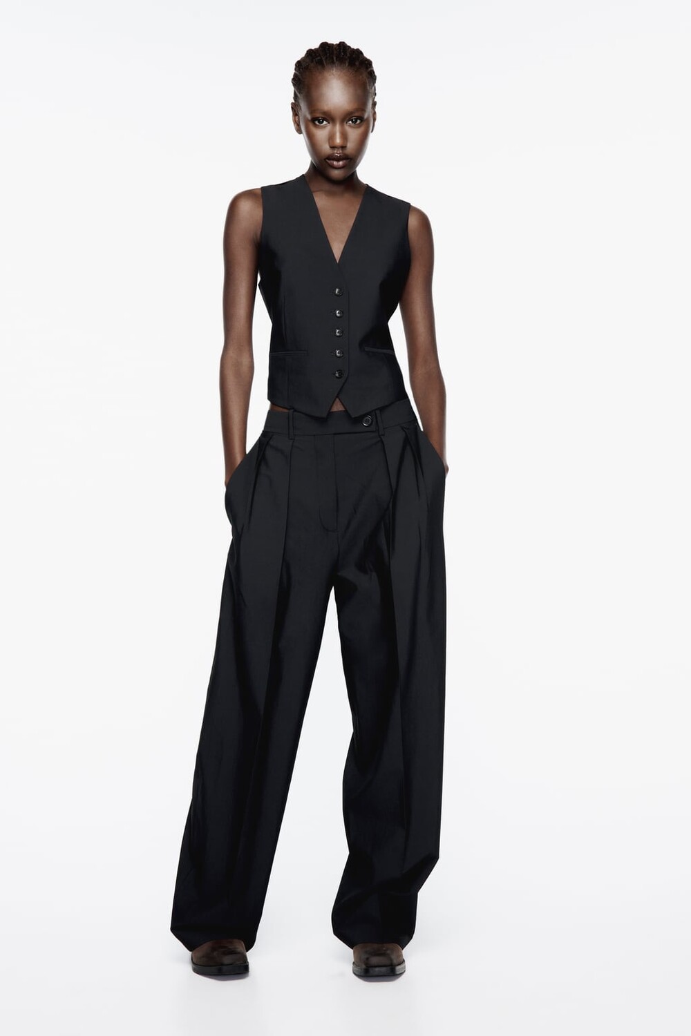 

Брюки прямого кроя со складками ZARA, серый