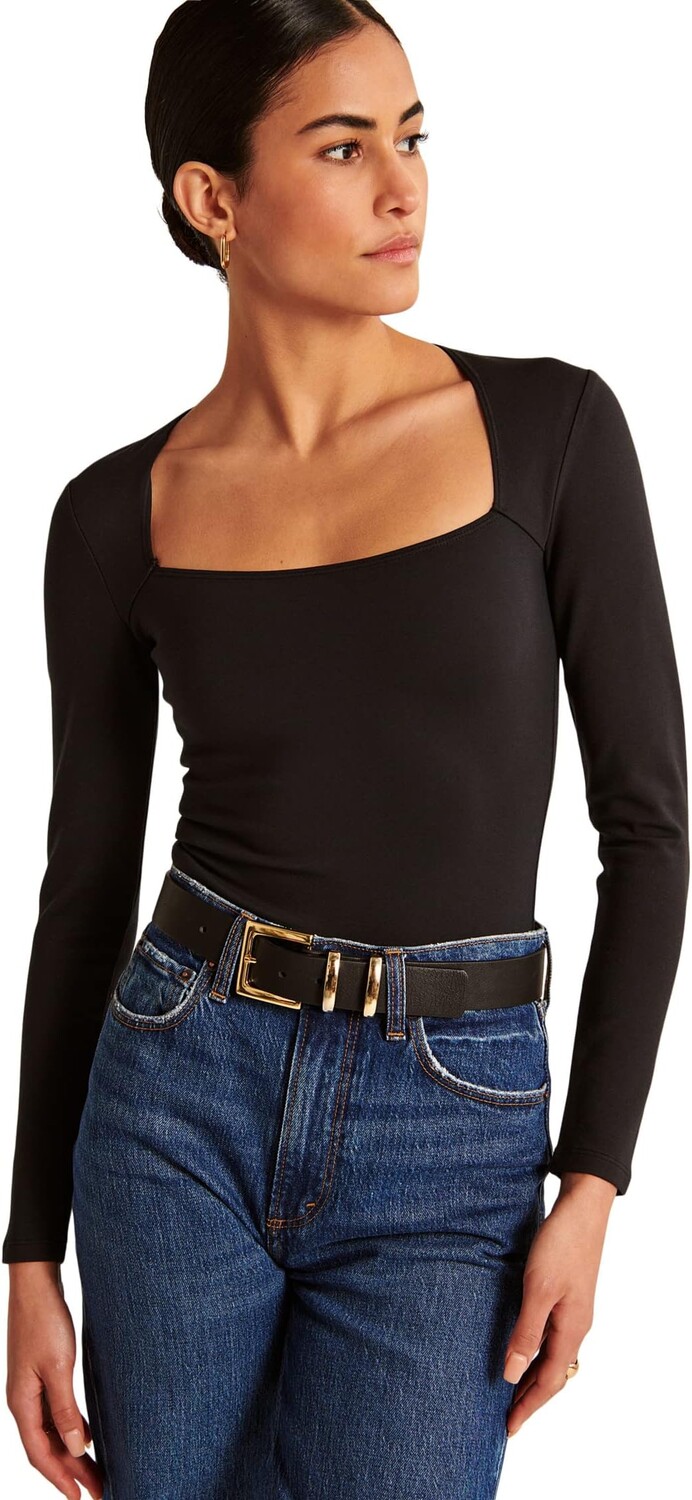 

Боди с длинными рукавами и квадратным вырезом Ponte Abercrombie & Fitch, цвет Black Beauty