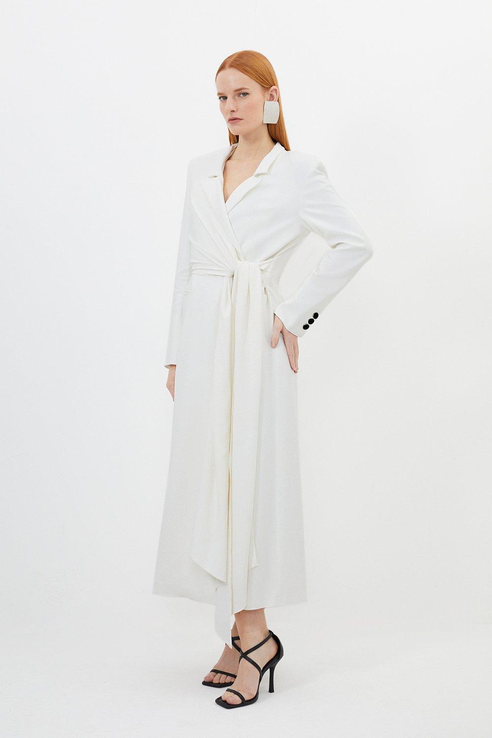 Приталенное платье макси из полированной вискозы с драпировкой Karen Millen, белый