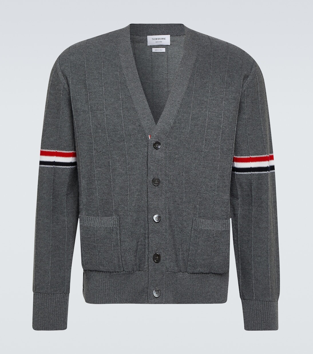 

Кардиган из натуральной шерсти с полосками rwb Thom Browne, серый
