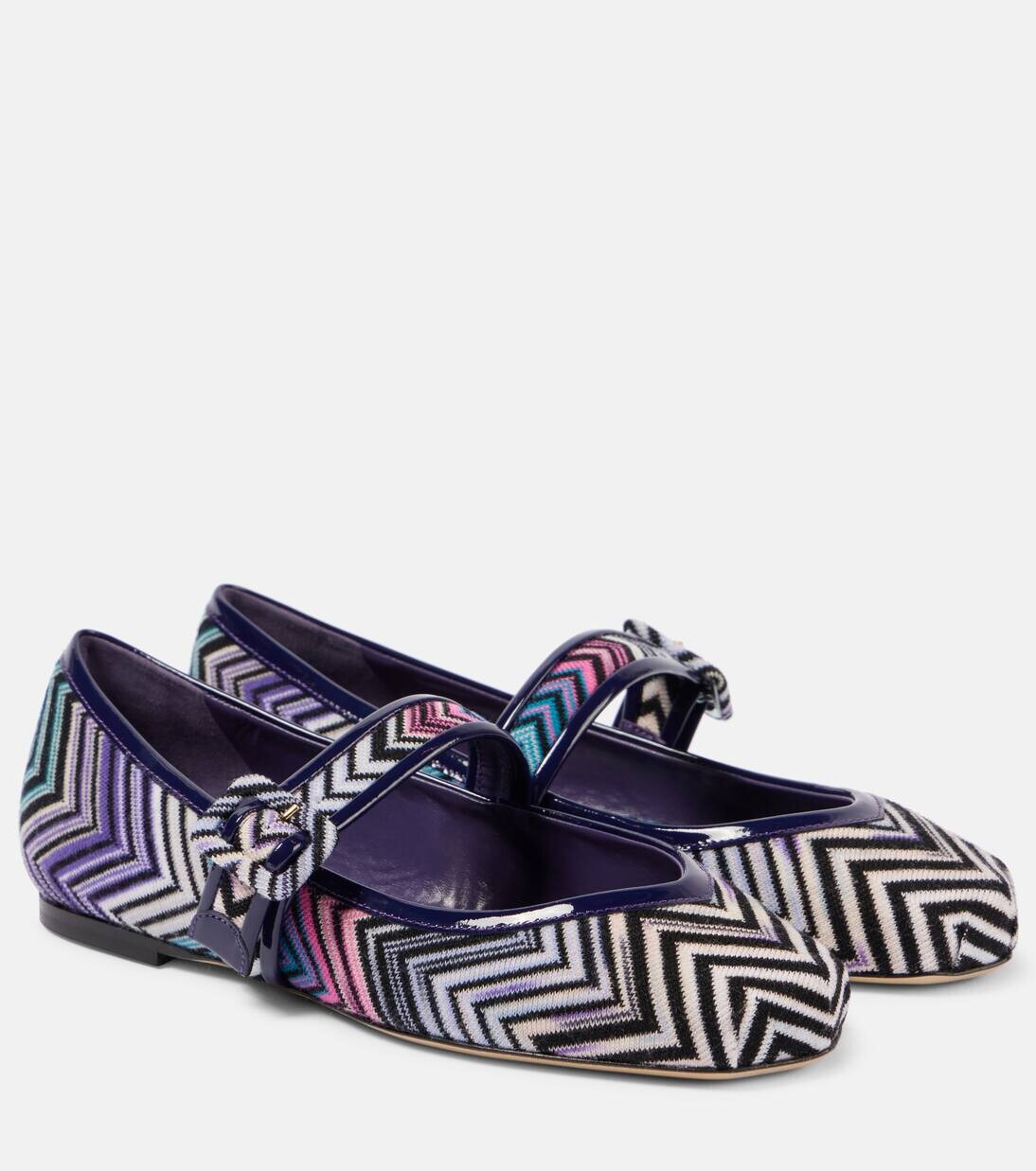 

Туфли Мэри Джейн с кожаной отделкой зигзагом Missoni, цвет violet/blue