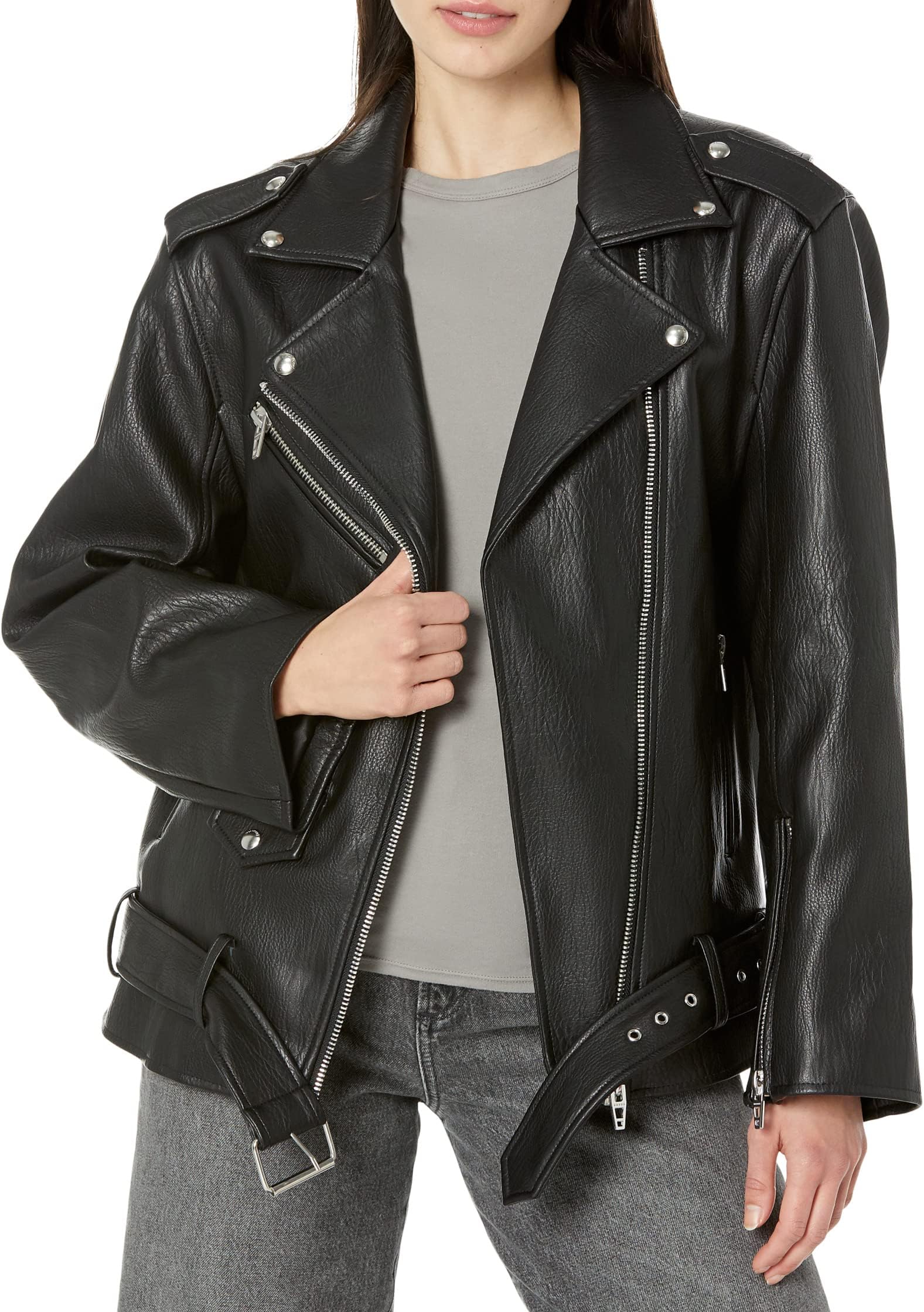 Куртка Black Leather Textured Long Moto Jacket in Finding Love Blank NYC, цвет Finding Love