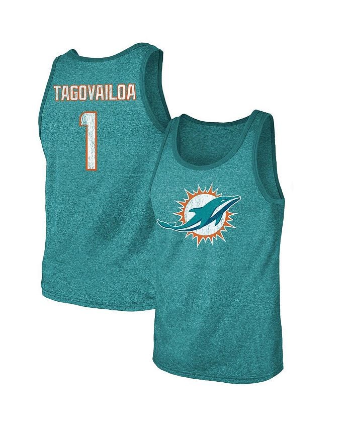 

Мужская майка Tri-Blend с фирменным логотипом Tua Tagovailoa Aqua Miami Dolphins, название и номер Fanatics, синий