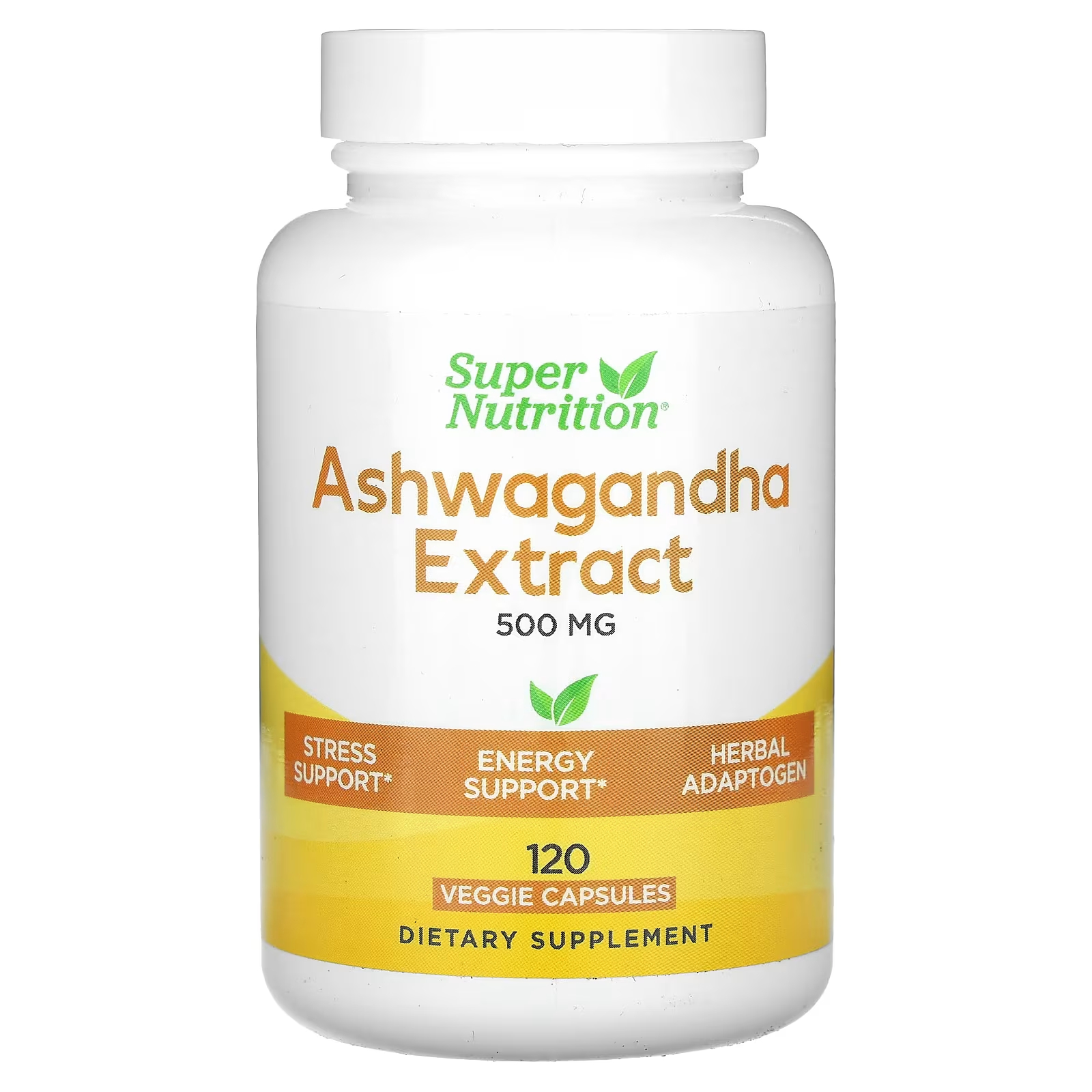 Super Nutrition Ашваганда 500 мг 120 растительных капсул органическая ашваганда 5% ksm 66 500 мг aliness 100 растительных капсул