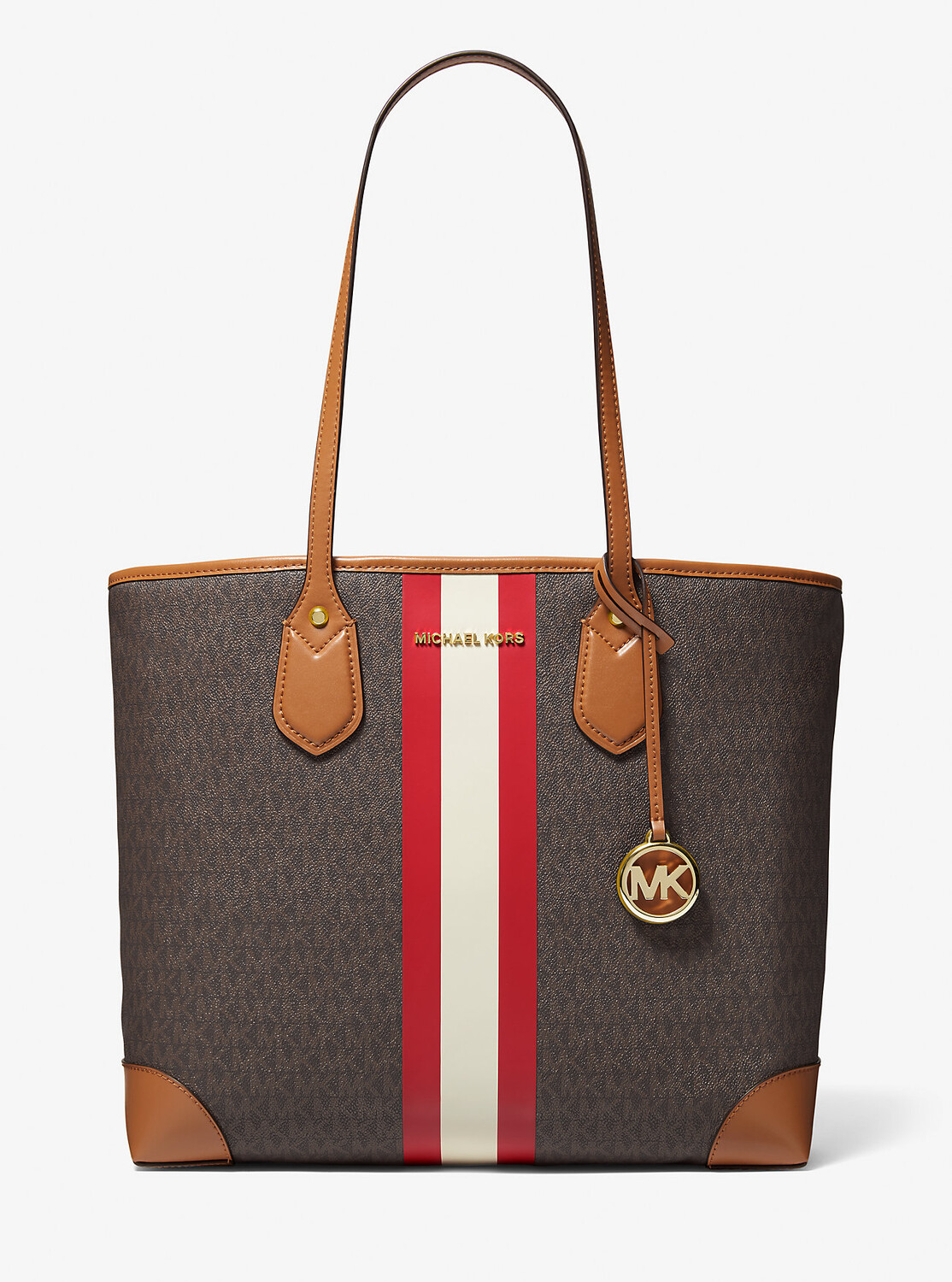 

Большая сумка-тоут в полоску с фирменным логотипом Eva Michael Kors, красный
